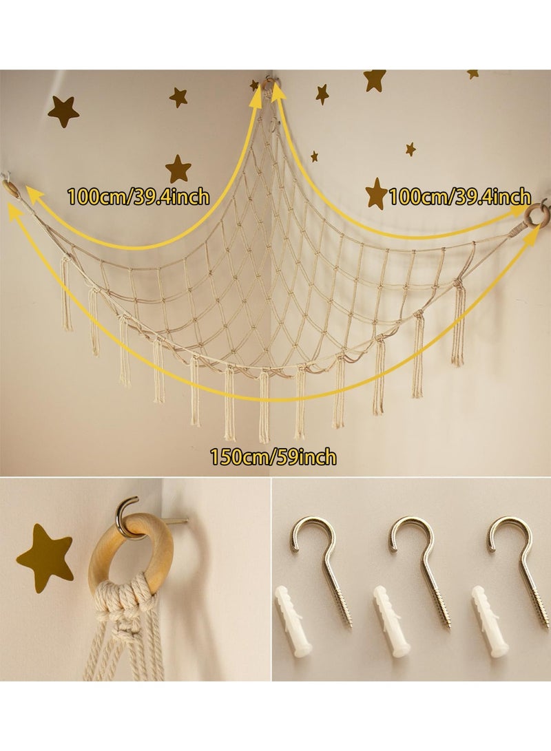 HOMESTAR Cotton Rope Knitted Plush Toy Storage Hammock With Hooks, Kids Room Doll Handmade Wall Hanging Storage Net For Stuffed Animal Toys, Cute Wall Bedroom Home Decor, Must-Have For Nursery and Kids Room, 59x39.4 Inch - Image 2